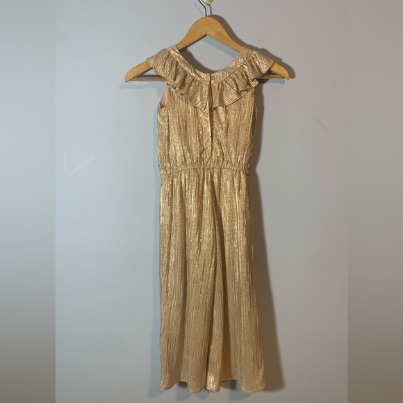 Janie and Jack Metallic Plise Ruffle Jumpsuit rose gold sleeveless size 6 girls - Picture 4 of 7